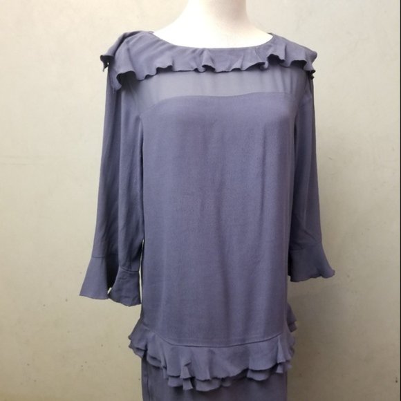 Banana Republic blue Tiered Ruffle Dress 3/4 sleeve size 2 (M21) - Picture 7 of 7